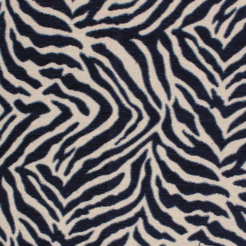 Tiger Zebra Animal Pattern Upholstery Fabric Navy Blue / Indigo PRV2