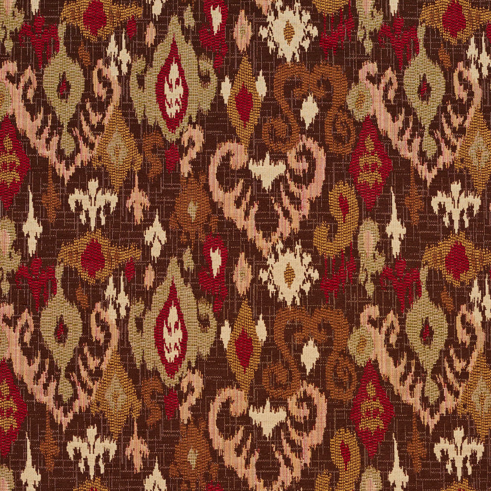 Essentials Ikat Upholstery Fabric Burgundy Brown Beige / Adobe Mirage