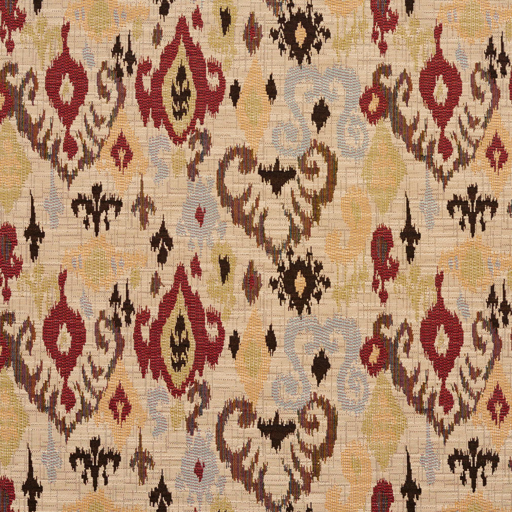 Essentials Ikat Upholstery Fabric Cream Burgundy Gray / Veranda Mirage