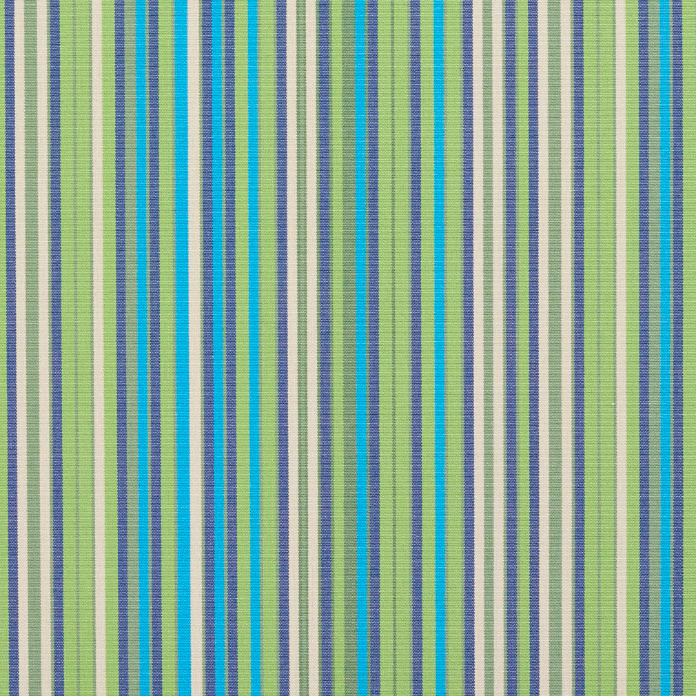 Essentials Indoor Outdoor Lime Green Turquoise Denim Blue Stripe Upholstery Fabric / Meadow
