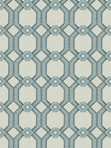 2 Colors Embroidered Drapery Fabric Blue Seafoam Geometric