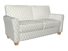 Load image into Gallery viewer, Essentials Linen Upholstery Drapery Fabric Ivory Aqua Embroidered Trellis Geometric