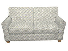 Load image into Gallery viewer, Essentials Linen Upholstery Drapery Fabric Ivory Blue Embroidered Trellis Geometric