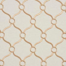Load image into Gallery viewer, Essentials Linen Upholstery Drapery Fabric Ivory Gold Embroidered Trellis Geometric