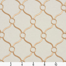 Load image into Gallery viewer, Essentials Linen Upholstery Drapery Fabric Ivory Gold Embroidered Trellis Geometric