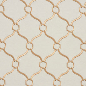 Essentials Linen Upholstery Drapery Fabric Ivory Gold Embroidered Trellis Geometric