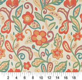 Essentials Cityscapes Ivory Orange Teal Mauve Green Beige Floral Upholstery Drapery Fabric