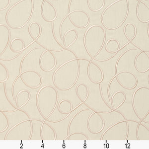 Essentials Linen Upholstery Drapery Fabric Ivory White Embroidered Squiggly