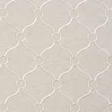 Load image into Gallery viewer, Essentials Linen Upholstery Drapery Fabric Beige White Embroidered Trellis Geometric