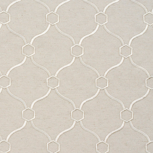 Essentials Linen Upholstery Drapery Fabric Beige White Embroidered Trellis Geometric