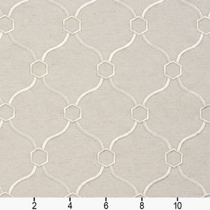 Essentials Linen Upholstery Drapery Fabric Beige White Embroidered Trellis Geometric