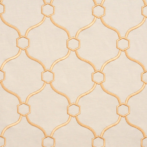 Essentials Linen Upholstery Drapery Fabric Ivory Yellow Embroidered Trellis Geometric