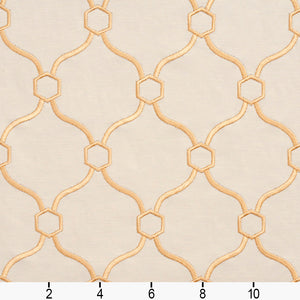 Essentials Linen Upholstery Drapery Fabric Ivory Yellow Embroidered Trellis Geometric