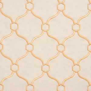 Essentials Linen Upholstery Drapery Fabric Ivory Yellow Embroidered Trellis Geometric