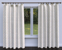 Load image into Gallery viewer, Essentials Linen Upholstery Drapery Fabric Ivory Yellow Embroidered Trellis Geometric