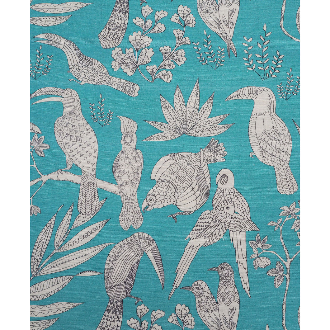 Brunschwig & Fils Silk Bird Fabric / Aqua Pura