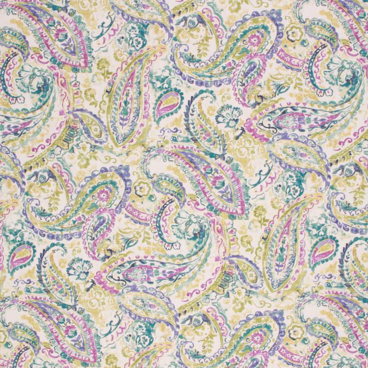 Paisley Upholstery Drapery Fabric Olive Green Purple Magenta Teal Blue / Jewel RMIL5