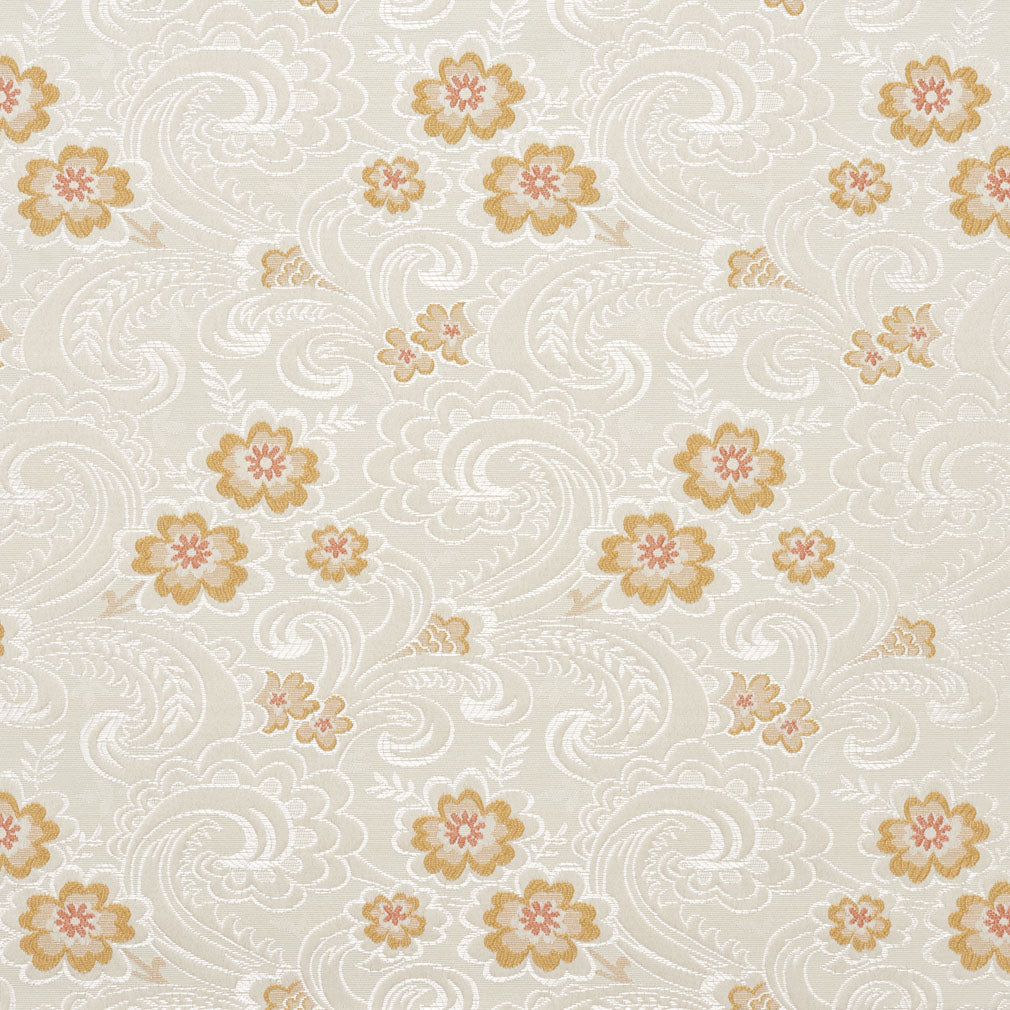 Essentials Jacquard Damask Upholstery Drapery Fabric Ivory / Coral