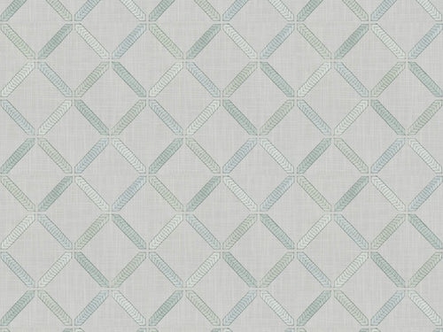 Off White Seafoam Aqua Ombre Geometric Embroidered Drapery Fabric