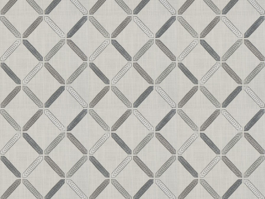 Silver Grey Ombre Geometric Embroidered Drapery Fabric