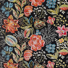 Load image into Gallery viewer, Joy Embroidered Black Floral Linen Cotton Blend Drapery Fabric / Night Fire