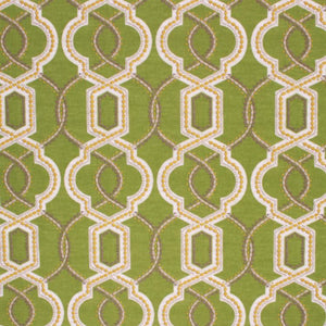 Cotton Printed Trellis Lattice Fabric Beige Yellow / Kelly Green