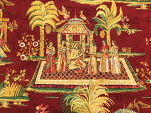 Load image into Gallery viewer, Lee Jofa Kipling Print Ruby Tropical Indian Bird Toile Red Mustard Yellow Gold Green Blue Cotton Linen Upholstery Drapery Fabric