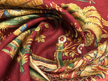 Load image into Gallery viewer, Lee Jofa Kipling Print Ruby Tropical Indian Bird Toile Red Mustard Yellow Gold Green Blue Cotton Linen Upholstery Drapery Fabric