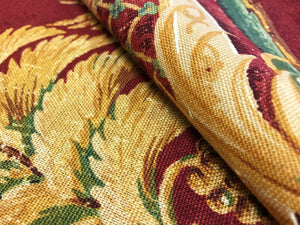 Lee Jofa Kipling Print Ruby Tropical Indian Bird Toile Red Mustard Yellow Gold Green Blue Cotton Linen Upholstery Drapery Fabric