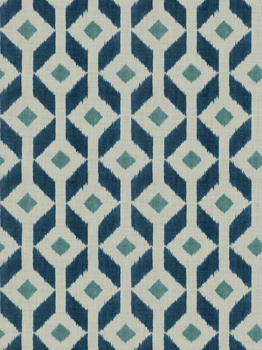 3 Colors Cotton Ikat Drapery Fabric Blue White Black Gray