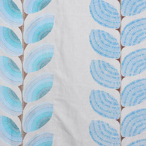 Embroidered Botanical Drapery Fabric Ivory Turquoise Blue / Lark RMBLV