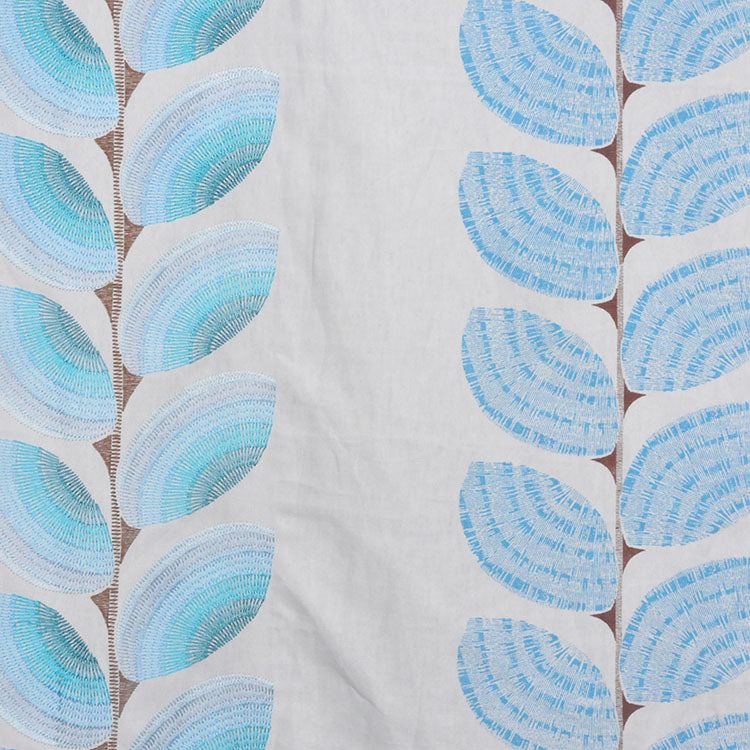 Embroidered Botanical Drapery Fabric Ivory Turquoise Blue / Lark RMBLV