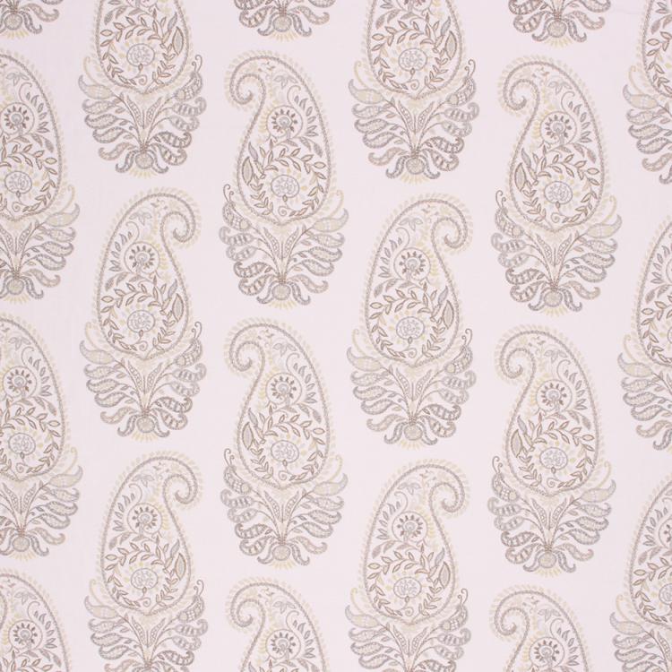 Embroidery Print Cotton Paisley Drapery Upholstery Fabric Ivory Lilac Silver / Linen RMIL1