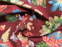 Load image into Gallery viewer, Lee Jofa Cameron Ruby Floral Jacobean Bird Print Linen Cotton Red Green Blue Mustard Yellow Upholstery Drapery Fabric