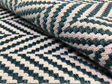 Load image into Gallery viewer, Groundworks Lee Jofa Avignon Herringbone Chevron Teal White Geometric Upholstery Fabric