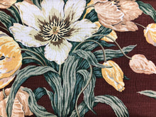 Load image into Gallery viewer, Lee Jofa La Maddalena Mocha Brown Yellow Green Cream Tulip Floral Botanical Large Scale Linen Upholstery Drapery Fabric