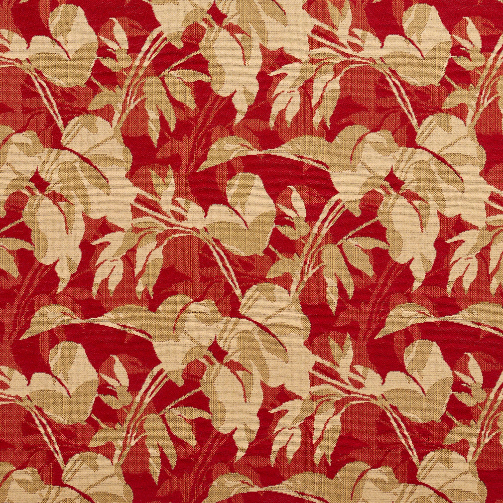 Essentials Outdoor Upholstery Drapery Leaf Branches Fabric / Red Beige