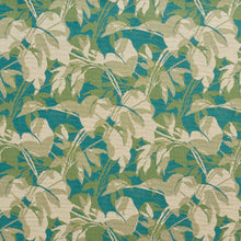 Load image into Gallery viewer, Essentials Outdoor Upholstery Drapery Leaf Branches Fabric / Turquoise Beige
