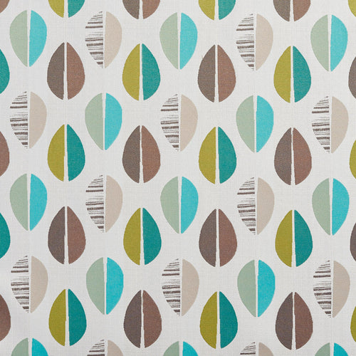 Essentials Leaves Upholstery Fabric Brown Beige Turquoise Lime White / 10550-04