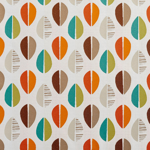 Essentials Leaves Upholstery Fabric Brown Orange Turquoise Lime White / 10550-03