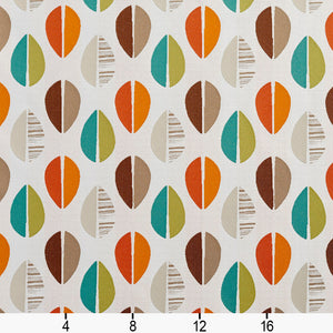 Essentials Leaves Upholstery Fabric Brown Orange Turquoise Lime White / 10550-03