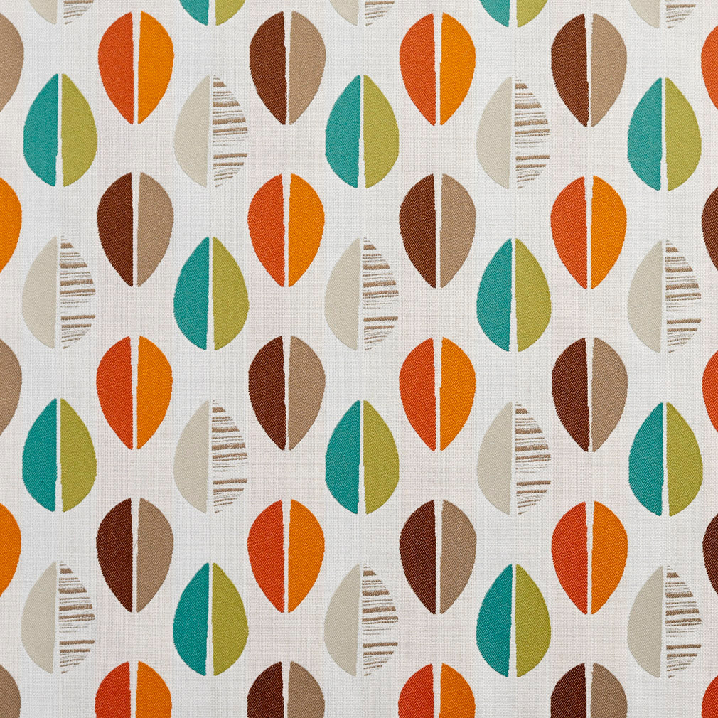 Essentials Leaves Upholstery Fabric Brown Orange Turquoise Lime White / 10550-03