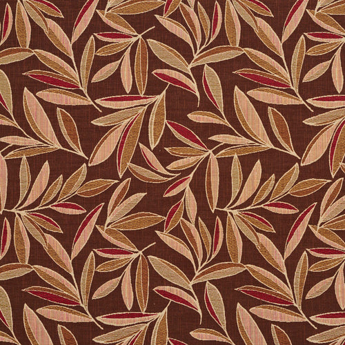 Essentials Leaves Upholstery Fabric Burgundy Brown Beige / Adobe