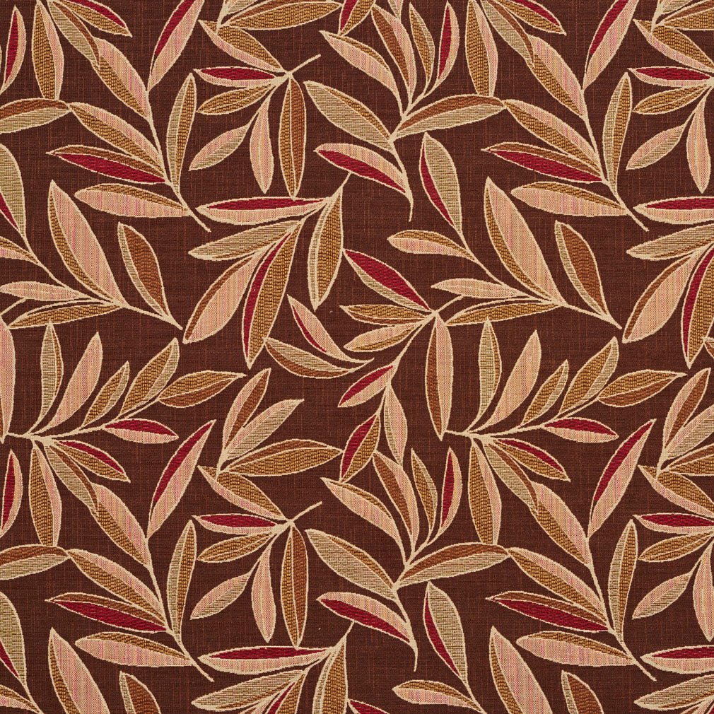 Essentials Leaves Upholstery Fabric Burgundy Brown Beige / Adobe