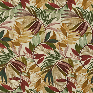 Essentials Outdoor Stain Resistant Leaves Upholstery Drapery Fabric Burgundy Green Gold / Bamboo