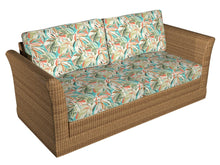 Load image into Gallery viewer, Essentials Outdoor Stain Resistant Leaves Upholstery Drapery Fabric Coral Turquoise Green / Fiji