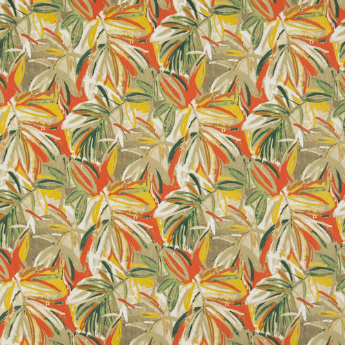 Essentials Outdoor Stain Resistant Leaves Upholstery Drapery Fabric Coral Yellow Green / Hula