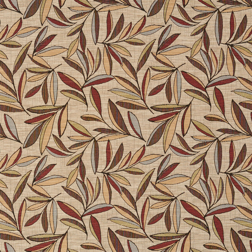 Essentials Leaves Upholstery Fabric Cream Burgundy Gray / Veranda