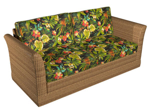 Essentials Outdoor Stain Resistant Leaves Upholstery Drapery Fabric Lime Coral Black / Rio