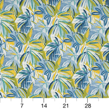 Load image into Gallery viewer, Essentials Outdoor Stain Resistant Leaves Upholstery Drapery Fabric Blue Yellow Lime / Seabreeze